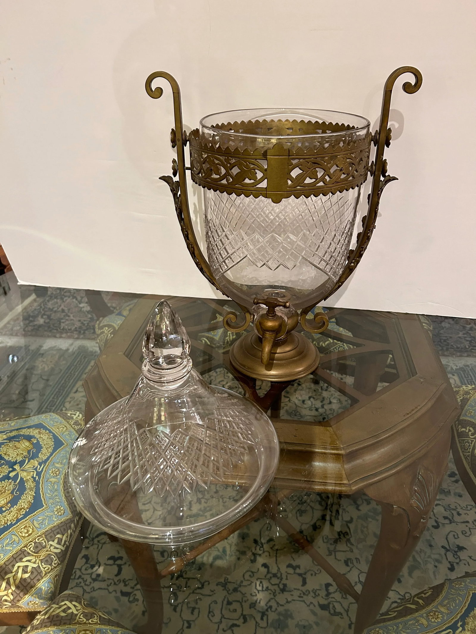 Large Cut Crystal & Brass Samovar - 4