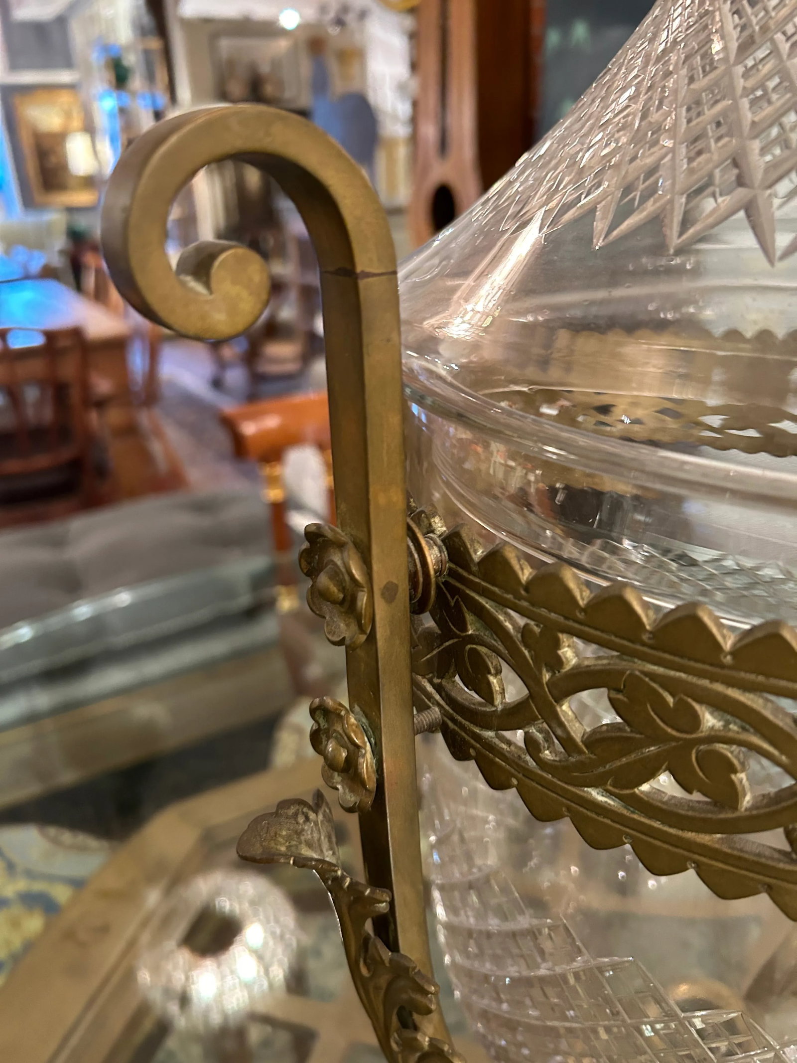 Large Cut Crystal & Brass Samovar - 7