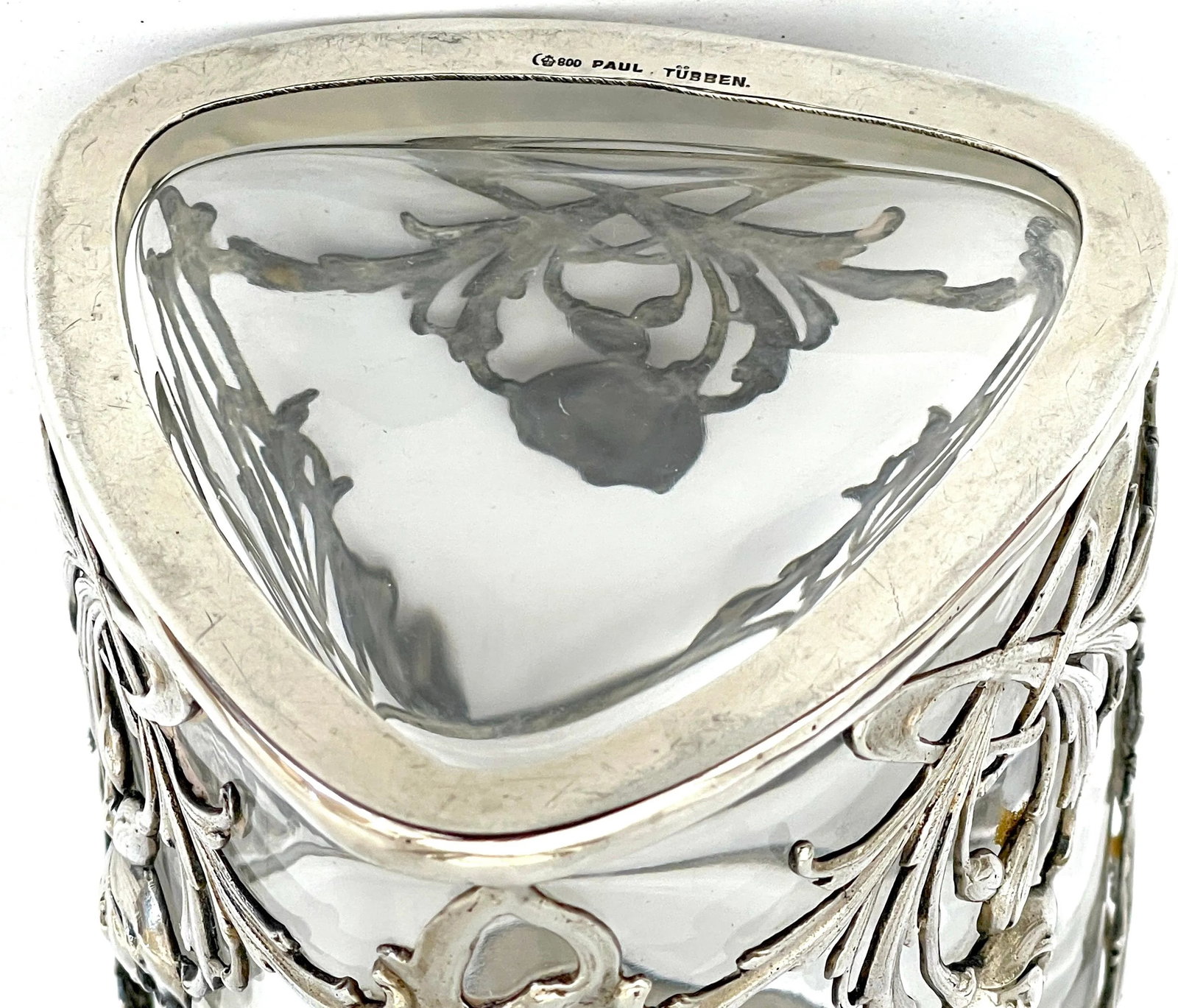 Exquisite Art Nouveau Sterling Mounted Crystal Triangular Box - 4
