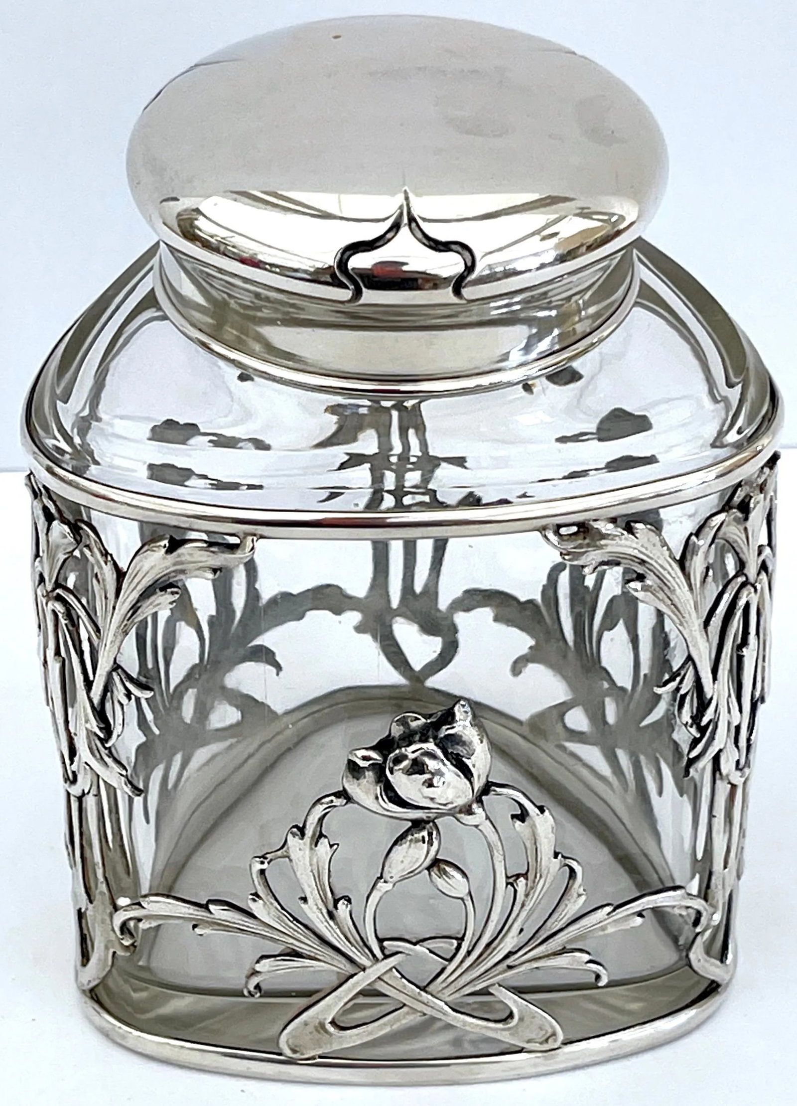 Exquisite Art Nouveau Sterling Mounted Crystal Triangular Box - 6
