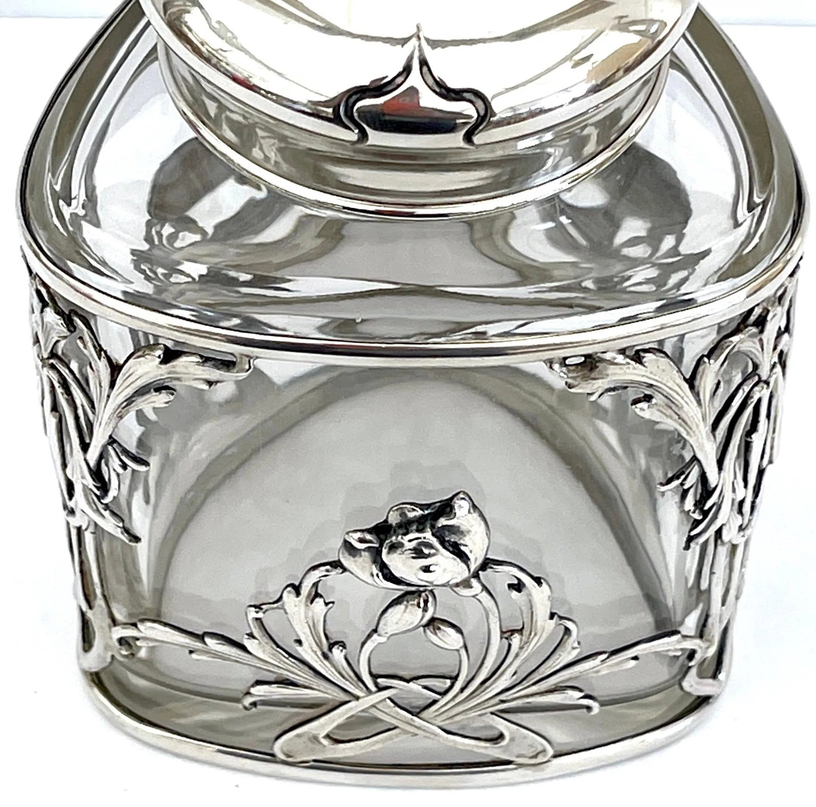 Exquisite Art Nouveau Sterling Mounted Crystal Triangular Box - 7
