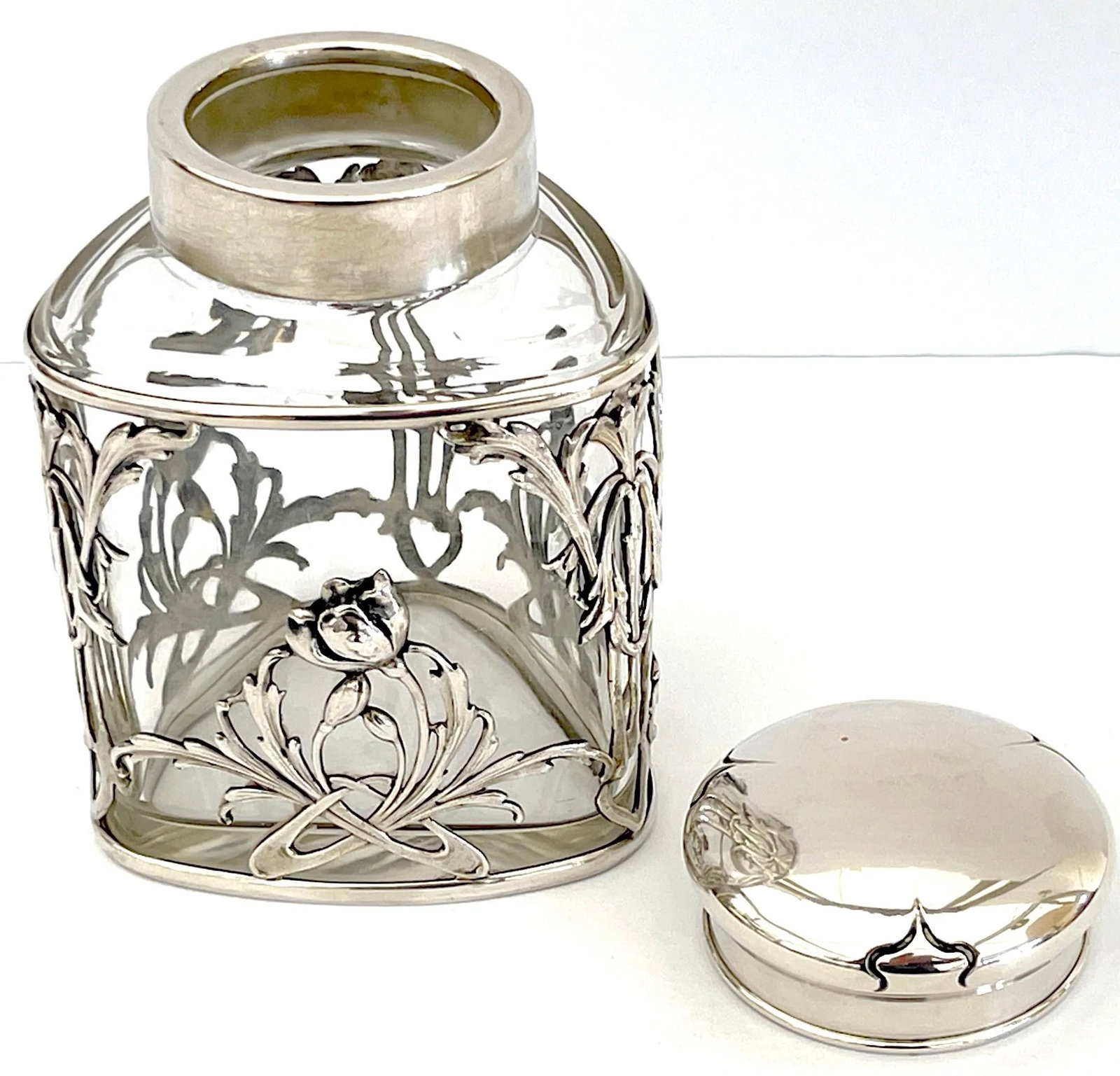 Exquisite Art Nouveau Sterling Mounted Crystal Triangular Box - 9