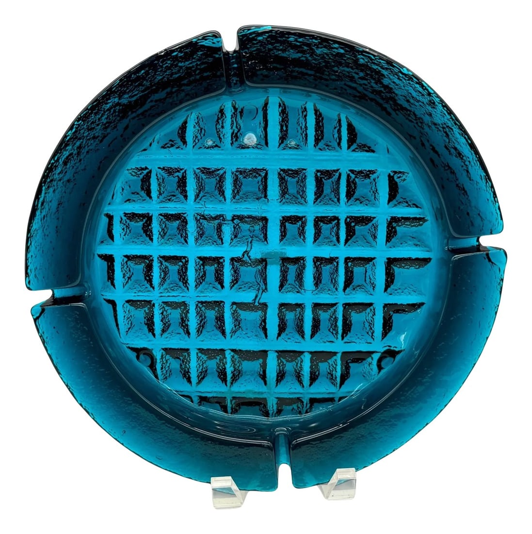 Massive 1970s Blenko 'Caribbean Blue' Brutalist Ashtray (1 of 9)