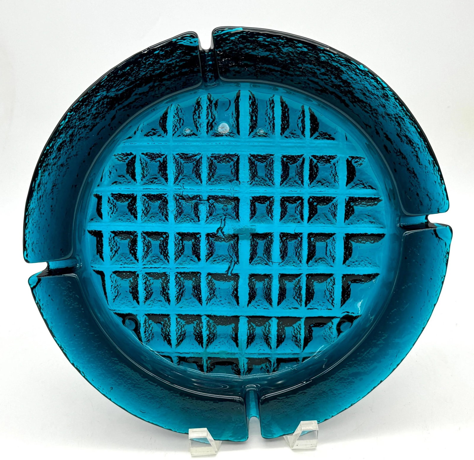 Massive 1970s Blenko 'Caribbean Blue' Brutalist Ashtray - 2