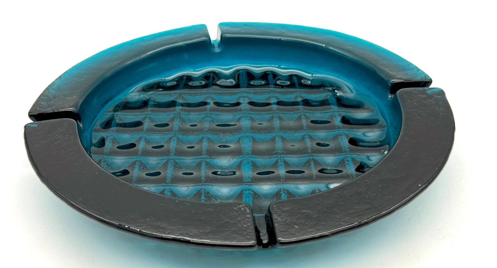 Massive 1970s Blenko 'Caribbean Blue' Brutalist Ashtray - 5