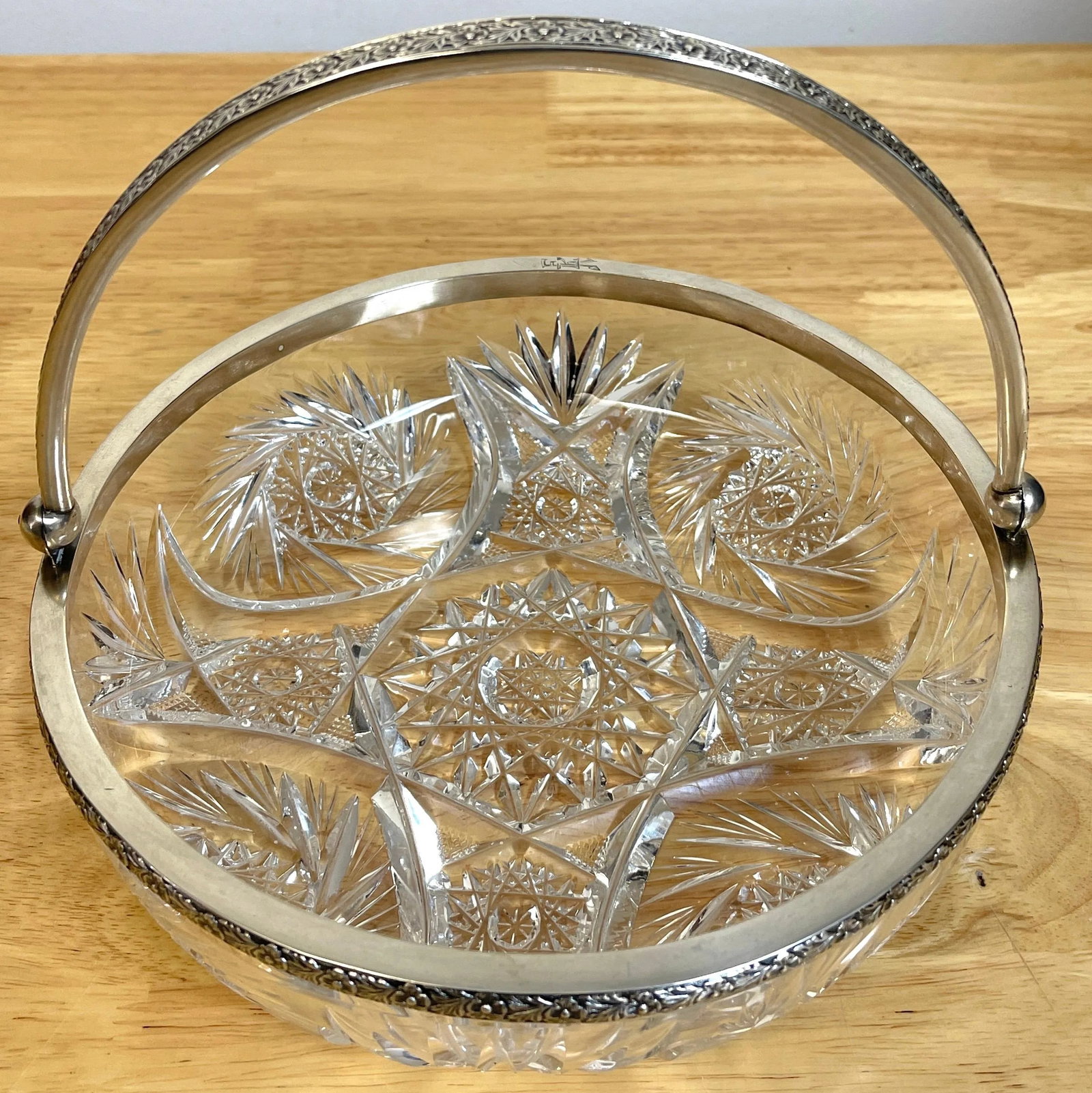 19th Century Russian Silver & Cut Glass Swing-Handled Basket - 3