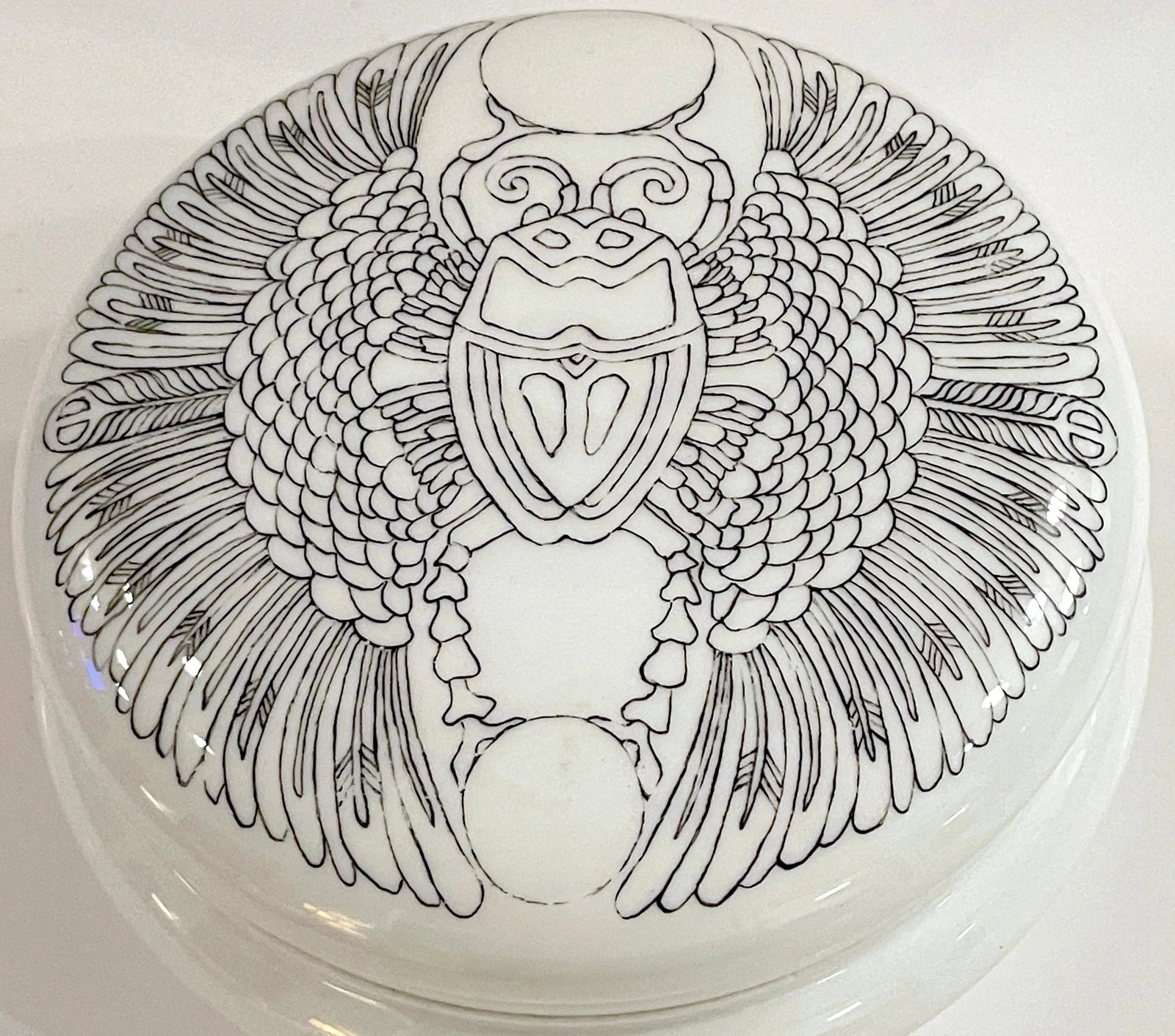 T & V Limoges Black & White Egyptomania Scarab Motif Box - 2