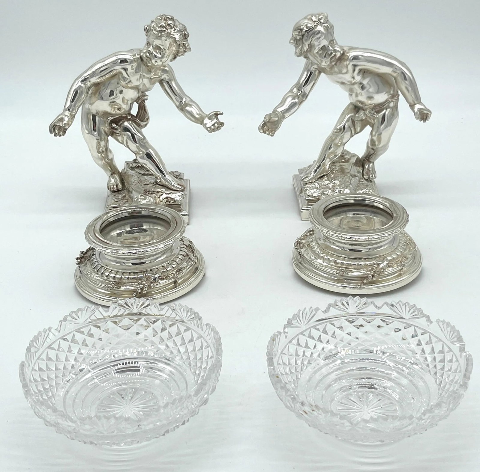 19th C. Christofle Silvered Bronze Putti & Crystal Centerpieces - a Pair - 10