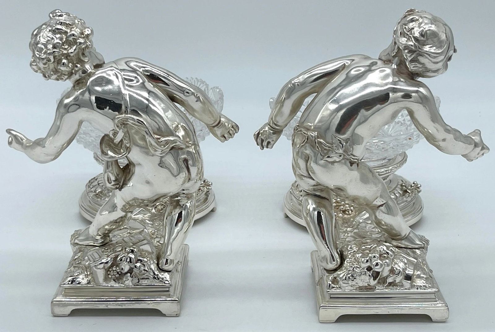 19th C. Christofle Silvered Bronze Putti & Crystal Centerpieces - a Pair - 7