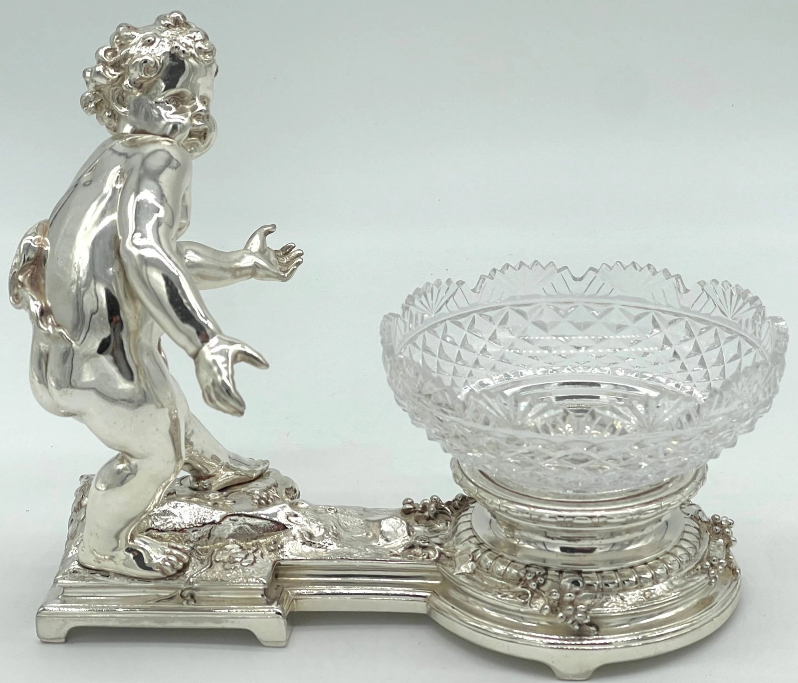 19th C. Christofle Silvered Bronze Putti & Crystal Centerpieces - a Pair - 8