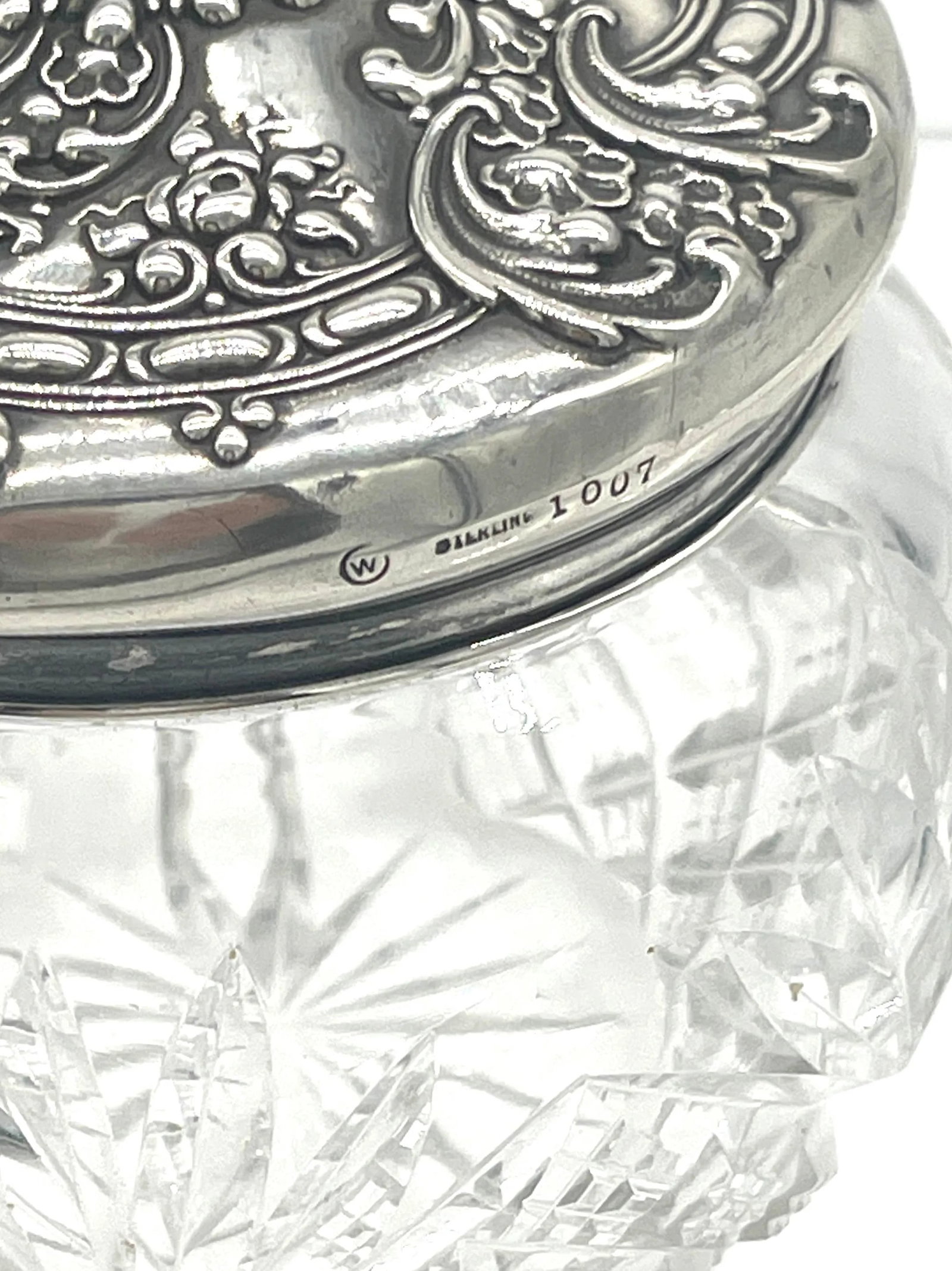American Brilliant Cut Glass, Sterling & Turquoise Dresser Jar, by Whiting - 4