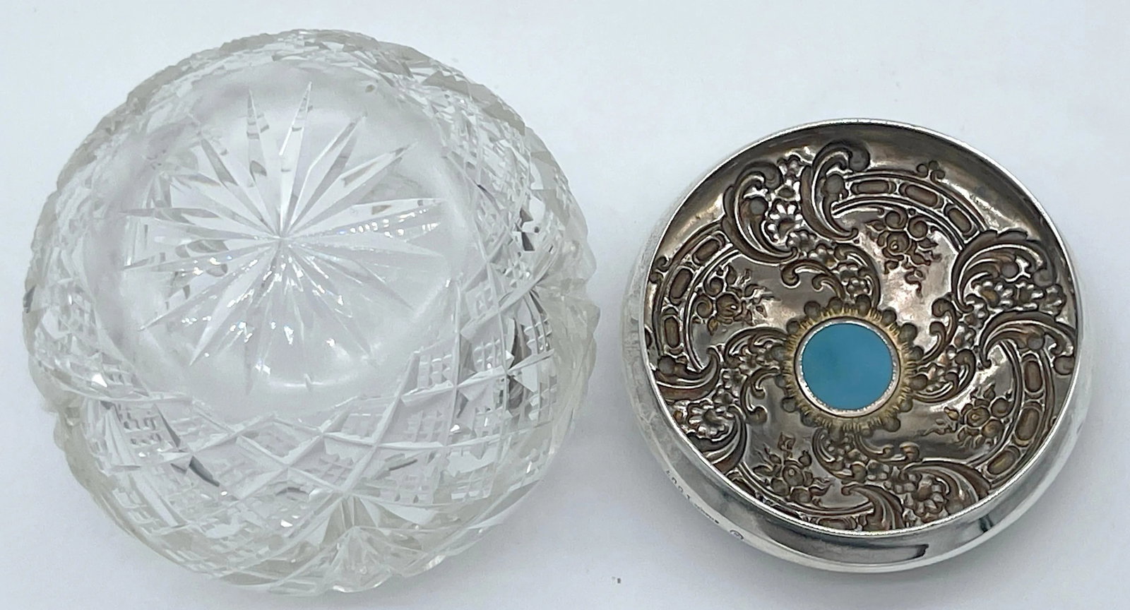 American Brilliant Cut Glass, Sterling & Turquoise Dresser Jar, by Whiting - 9