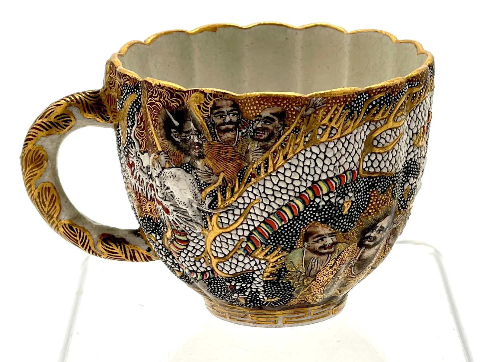 Extraordinary Meiji Satsuma Cup & Saucer, Raised Gilt Enamel Signature, Kozan Zo - a Pair - 7