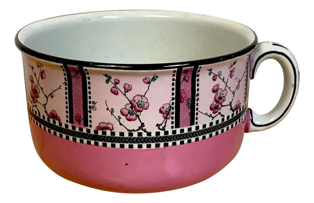 Art Deco Geometric Chamber Pot, Royal Staffordshire 'Spring': Royal Staffordshire/ Wilkinson ltd, England. Design - Spring - R N 660074, A fine example with bright and crisp decoration with Japanese Cherry Blossoms, fully marked. The piece measures 10.25-Inches