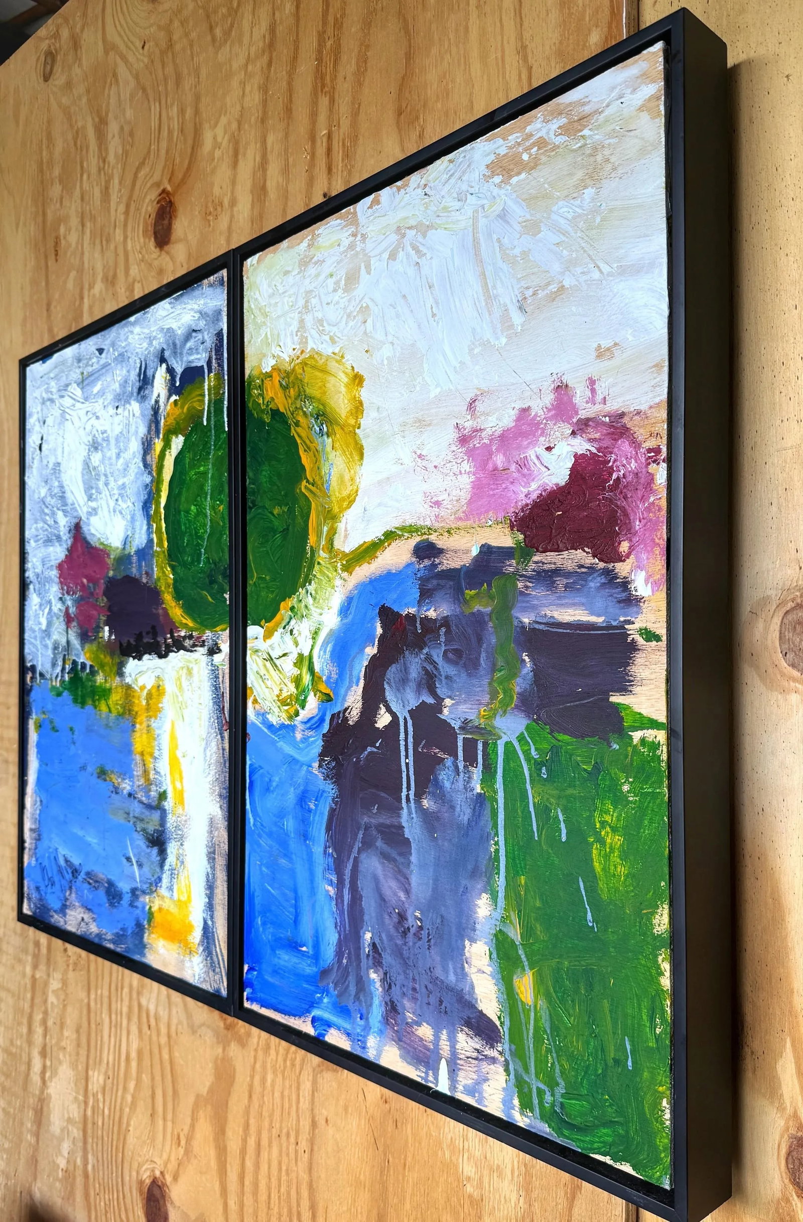 Abstract III, Diptych' by Beverly Myers Modern Painter, School of Wolf Kahn - a Pair - 7