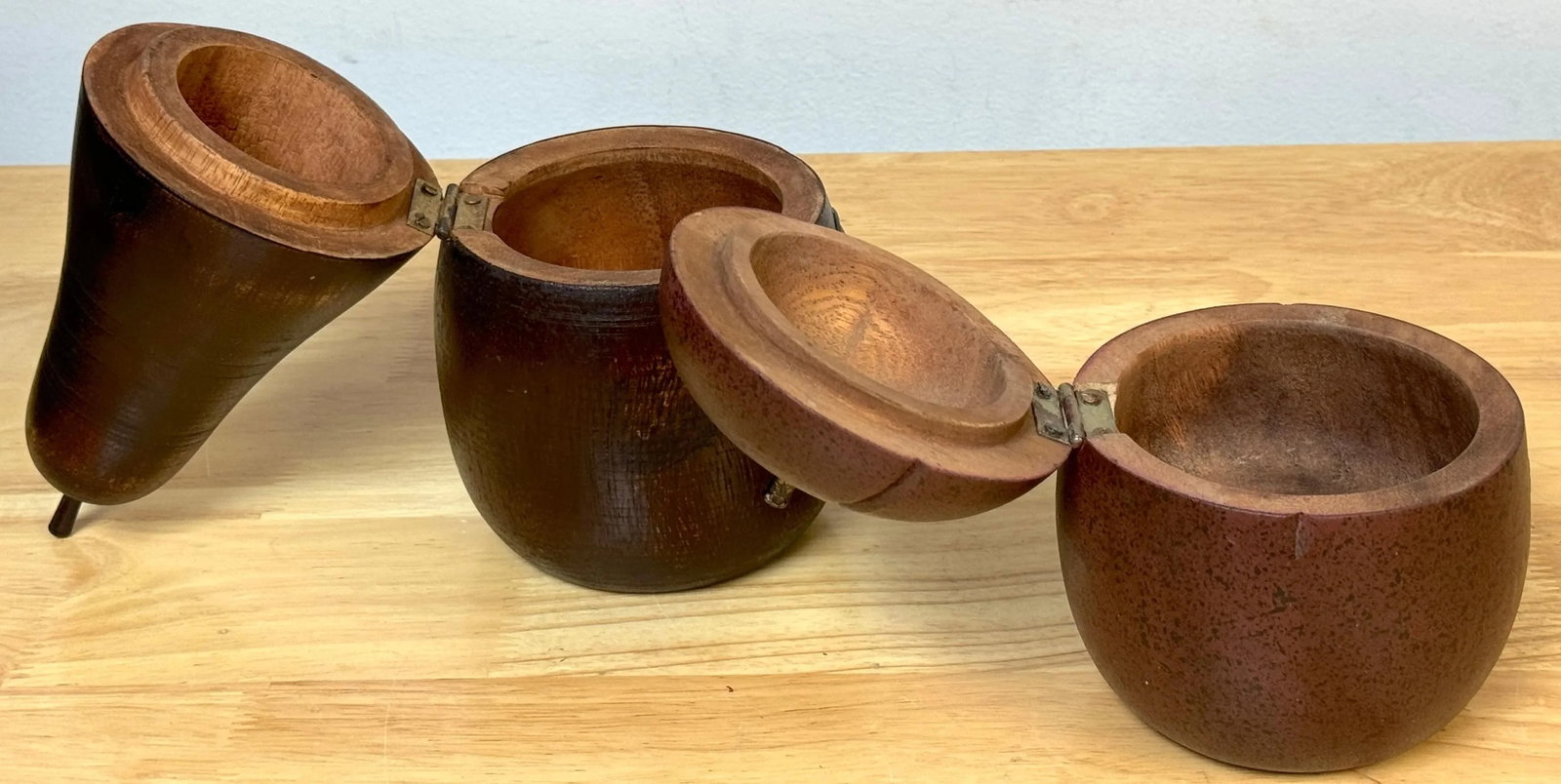 Two 20th C English Style Polychromed Carved Wood Apple & Pear Boxes/Tea Caddies - a Pair - 5