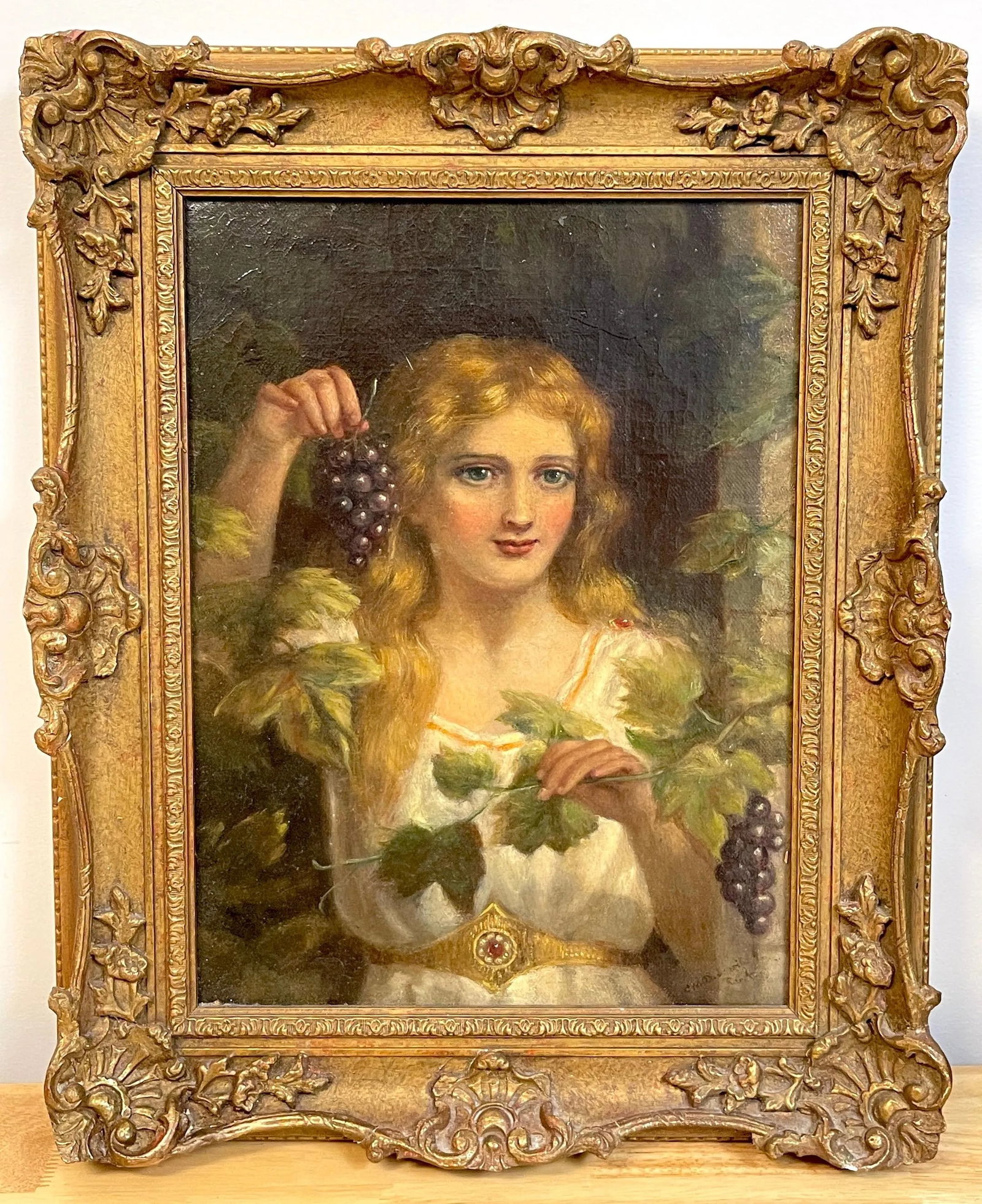 19th Century Portrait of a Goddess of Wine, Signed - 2
