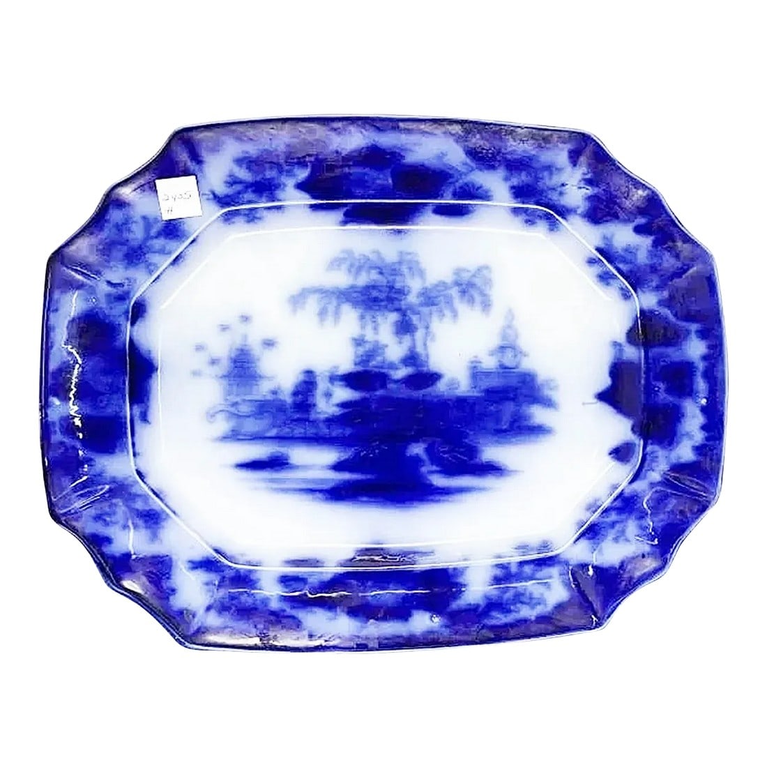 Late 19th Century J&g Alcock 'Oriental Stone" Flow Blue Platter: Striking large scale flow blue ceramic stoneware by English potter, J&S Alcock, 19c in a deep cobalt blue on white. Condition: Alterations: Original Condition Unaltered Imperfections: Some