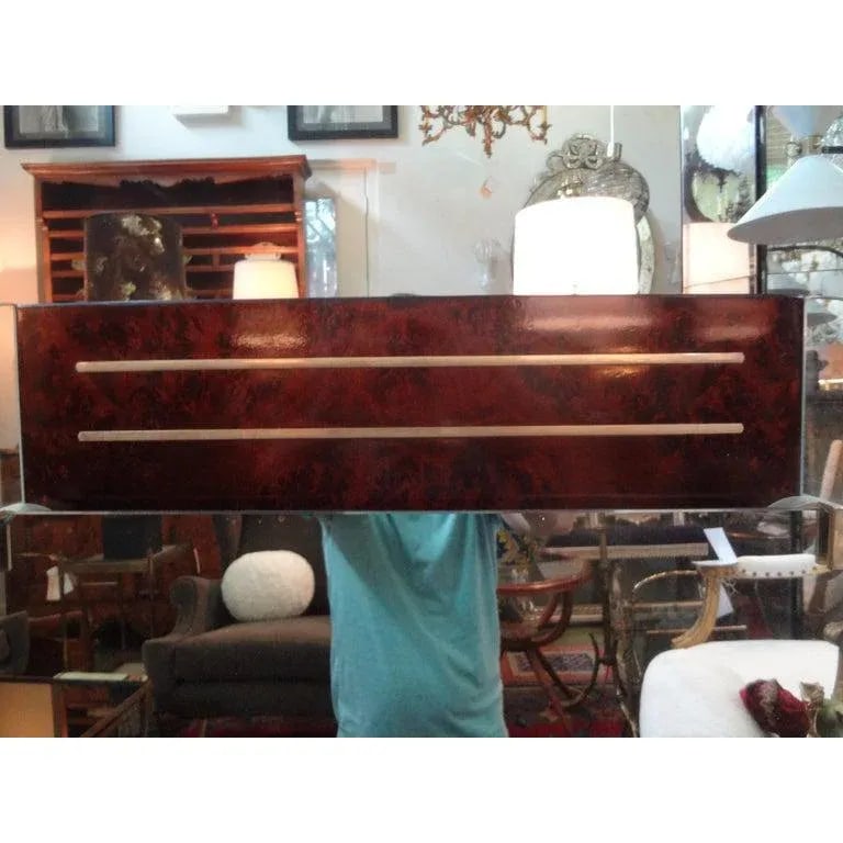 1980s Italian Gio Ponti Style Art Deco Style Burled Wood and Bronze Mirror - 5