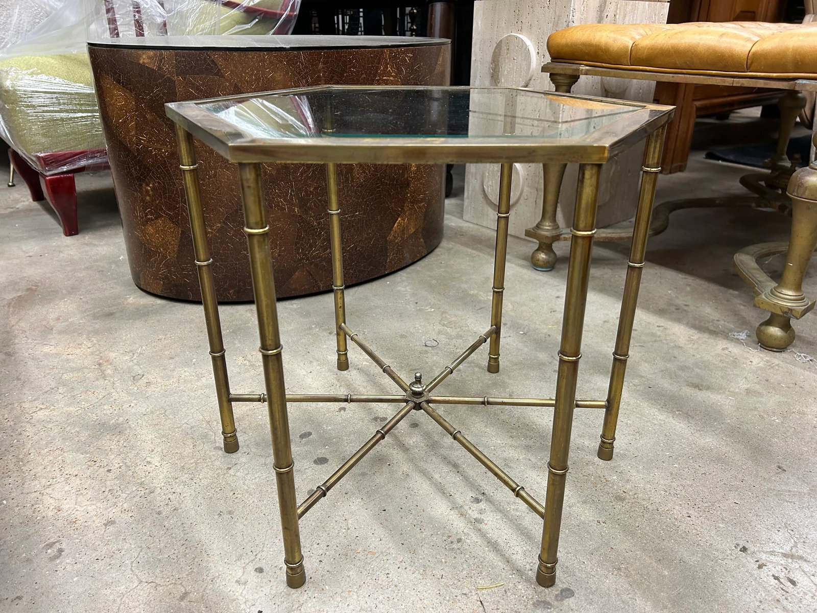 Pair of Mastercraft Brass Hexagonal Tables - 2