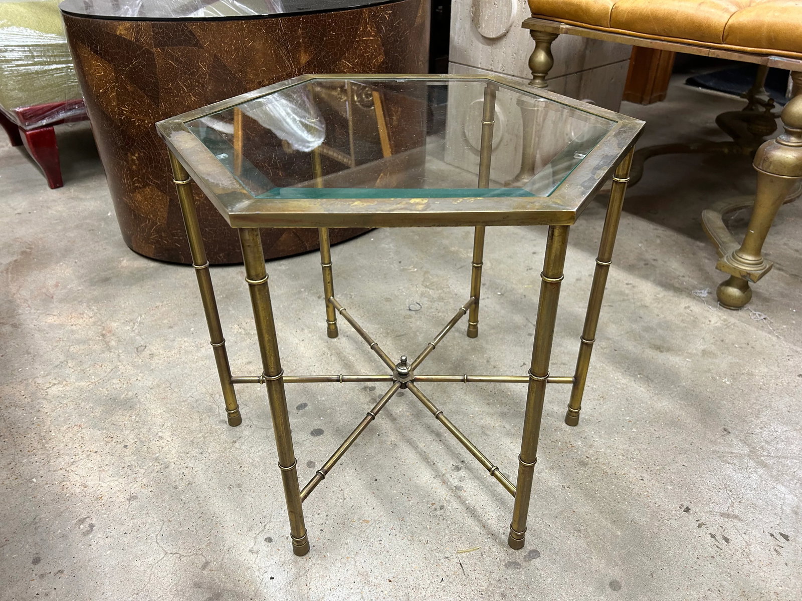 Pair of Mastercraft Brass Hexagonal Tables - 5