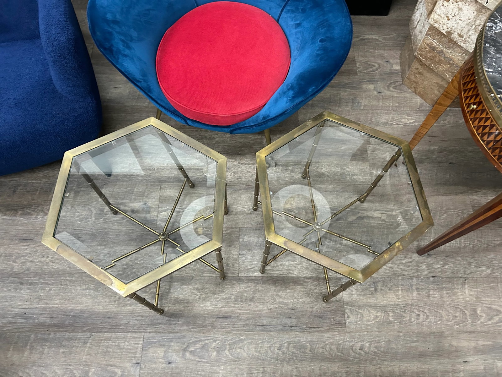 Pair of Mastercraft Brass Hexagonal Tables - 6