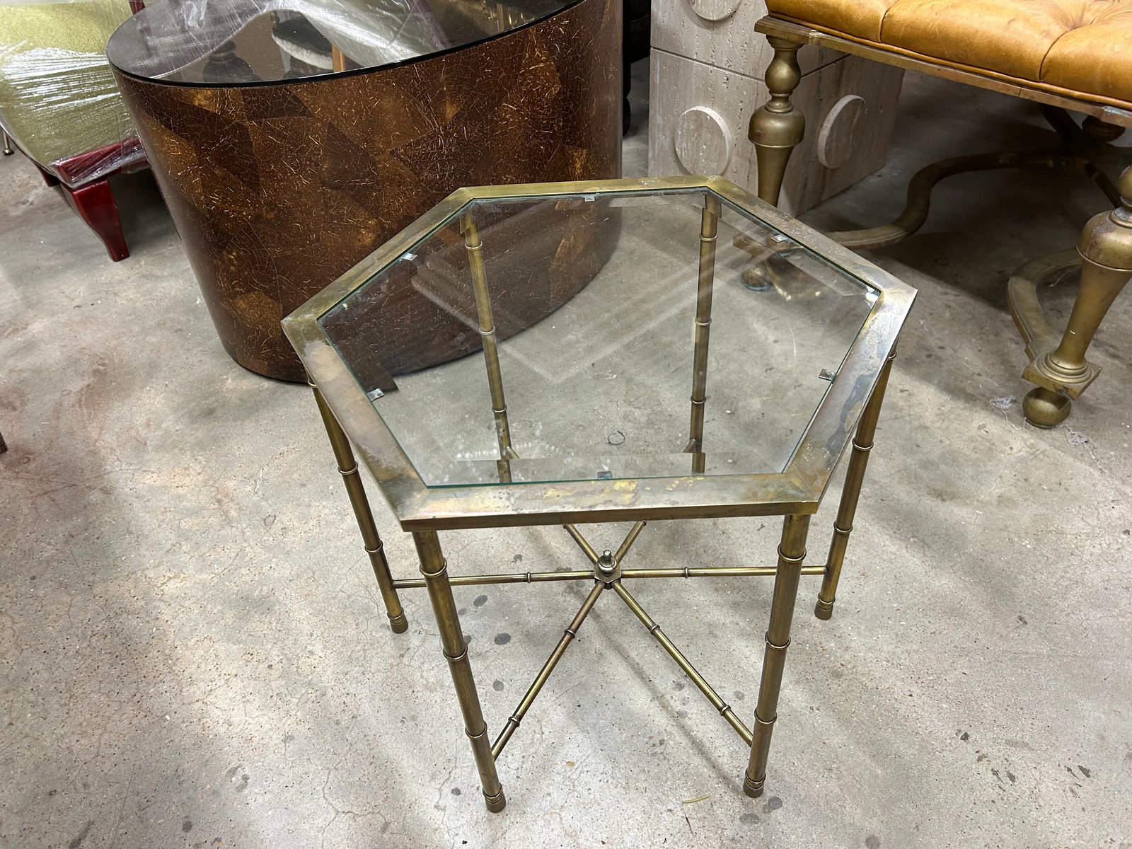 Pair of Mastercraft Brass Hexagonal Tables - 8