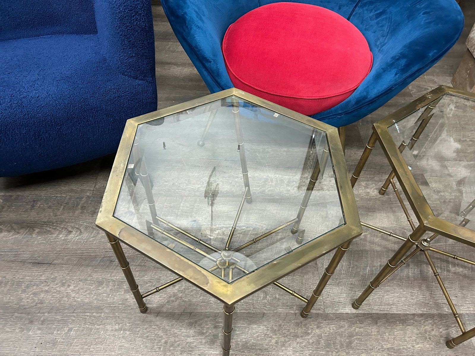 Pair of Mastercraft Brass Hexagonal Tables - 9