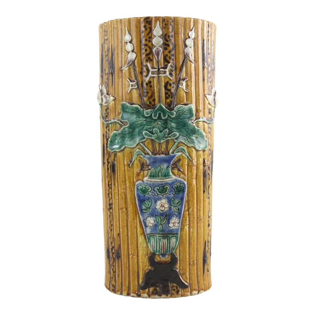 Faux Bamboo Vases in Porcelain. Chinese, Late 19th Century: Imitation bamboo porcelain vase, made in China in the late 19th century. Very beautiful color and attractive. Wear consistent with age and use Condition: Alterations: Original Condition Unaltered Impe