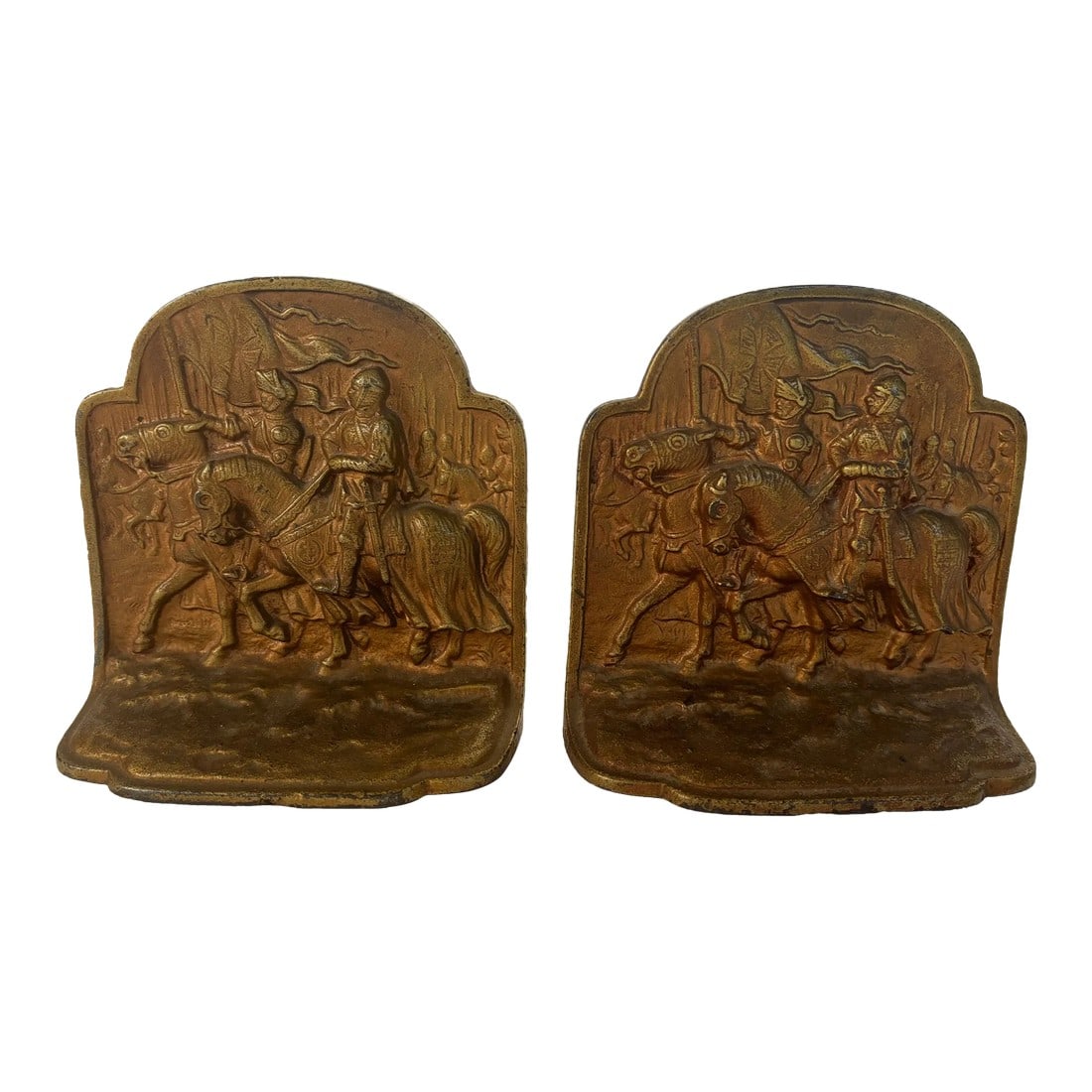 1930s Hubley Cast Iron Knight and Horse Bookends - a Pair (1 of 9)