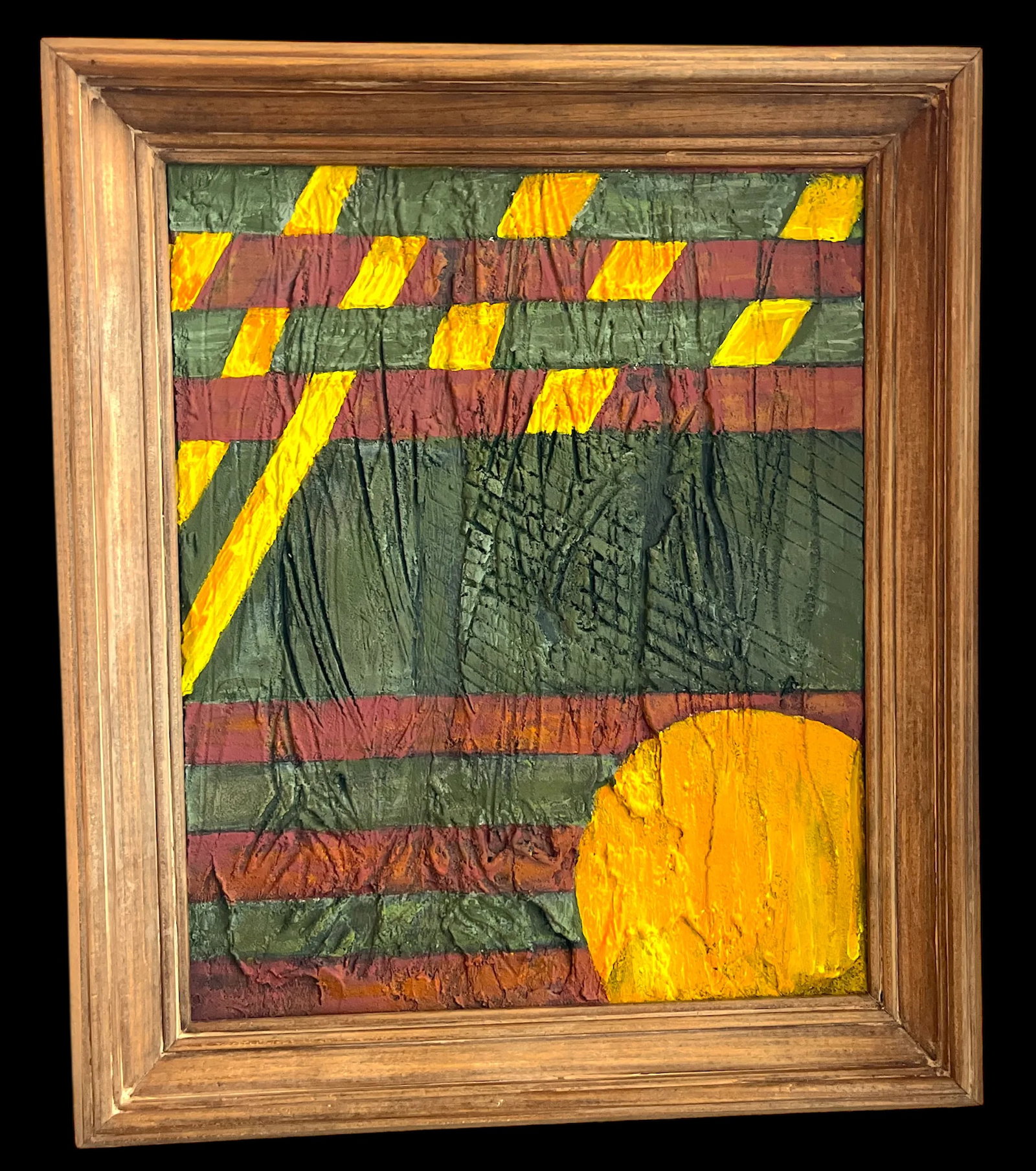 Geometric Organic Abstract Plaster on Canvas Checkerboard Sunray Painting Framed - 3
