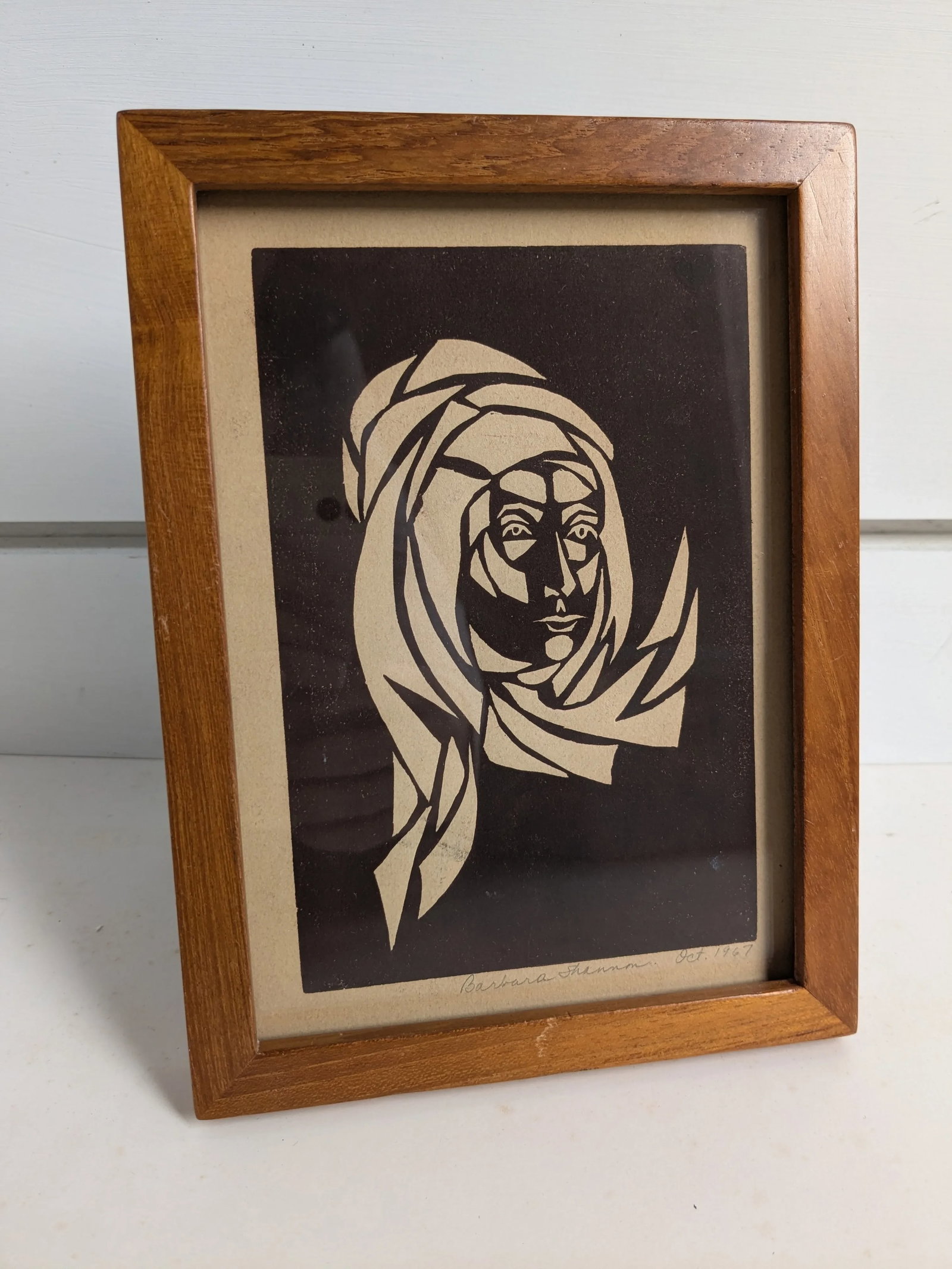 Artist Signed 1967 Woodblock Portrait of a Woman - 2