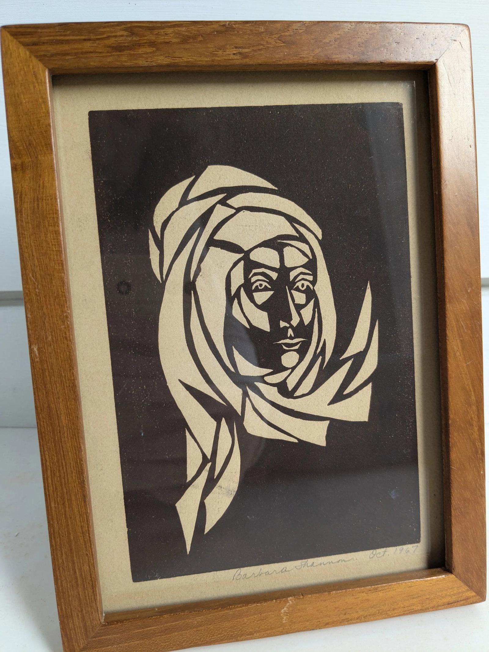 Artist Signed 1967 Woodblock Portrait of a Woman - 4