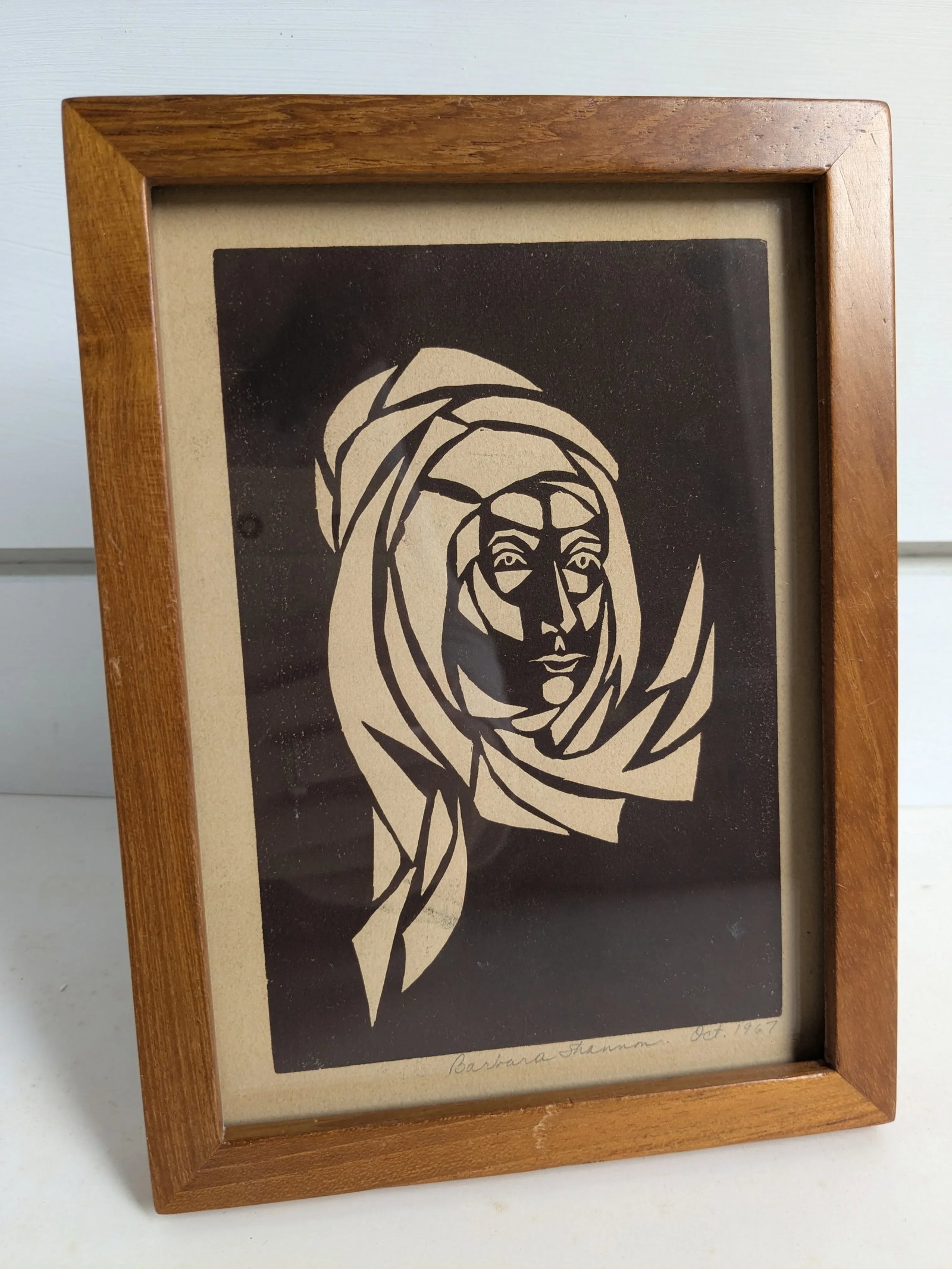 Artist Signed 1967 Woodblock Portrait of a Woman - 5