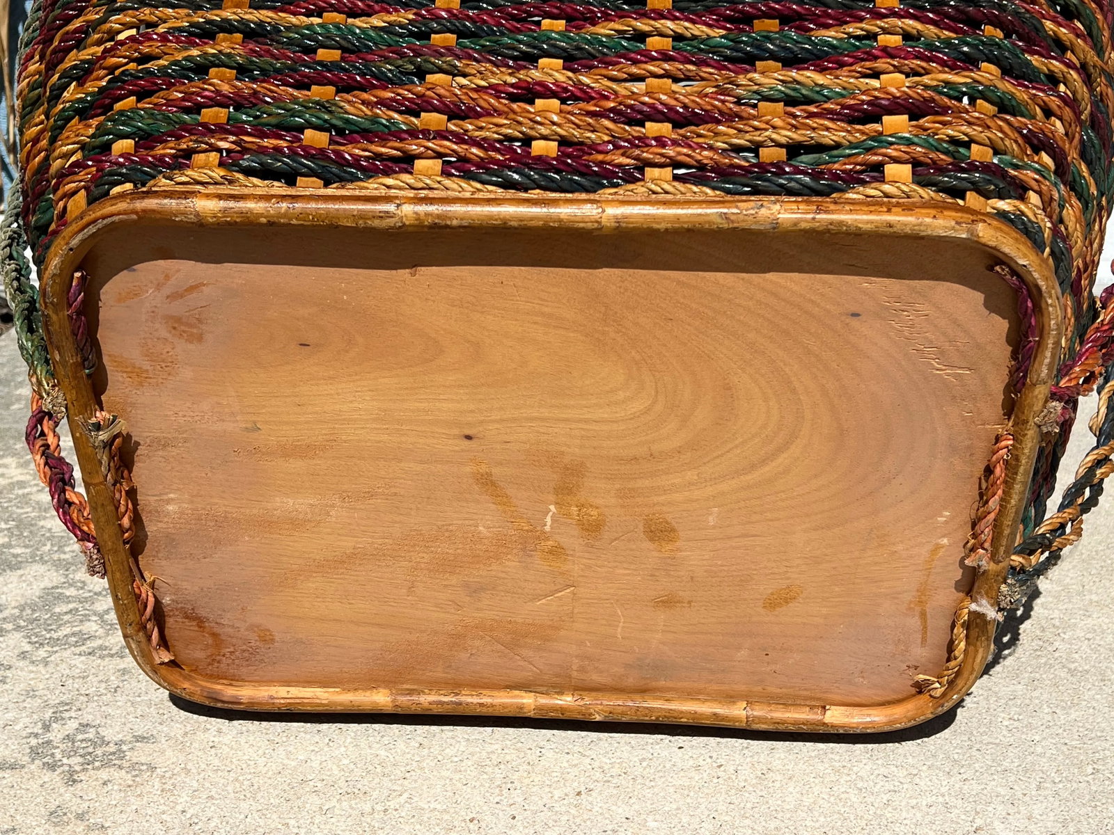 1970s Large Decorative Lidded Storage Basket With Colored Rope - 10