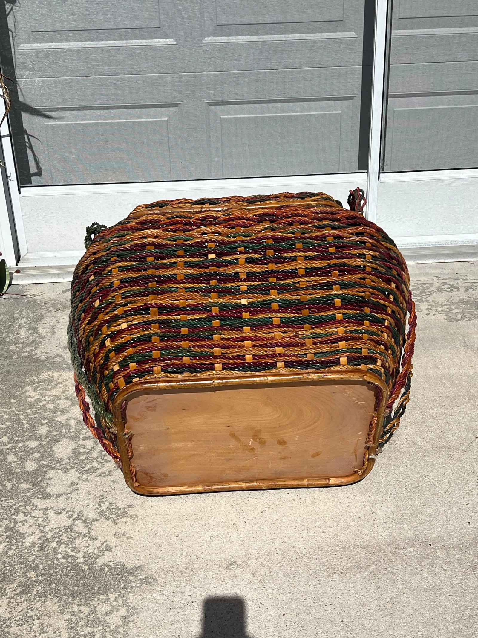 1970s Large Decorative Lidded Storage Basket With Colored Rope - 6