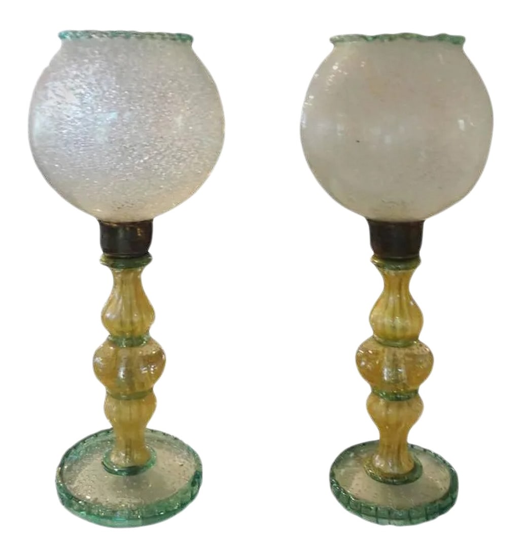 1940s Green and Gold Murano Glass Lamps by Barovier - a Pair (1 of 9)