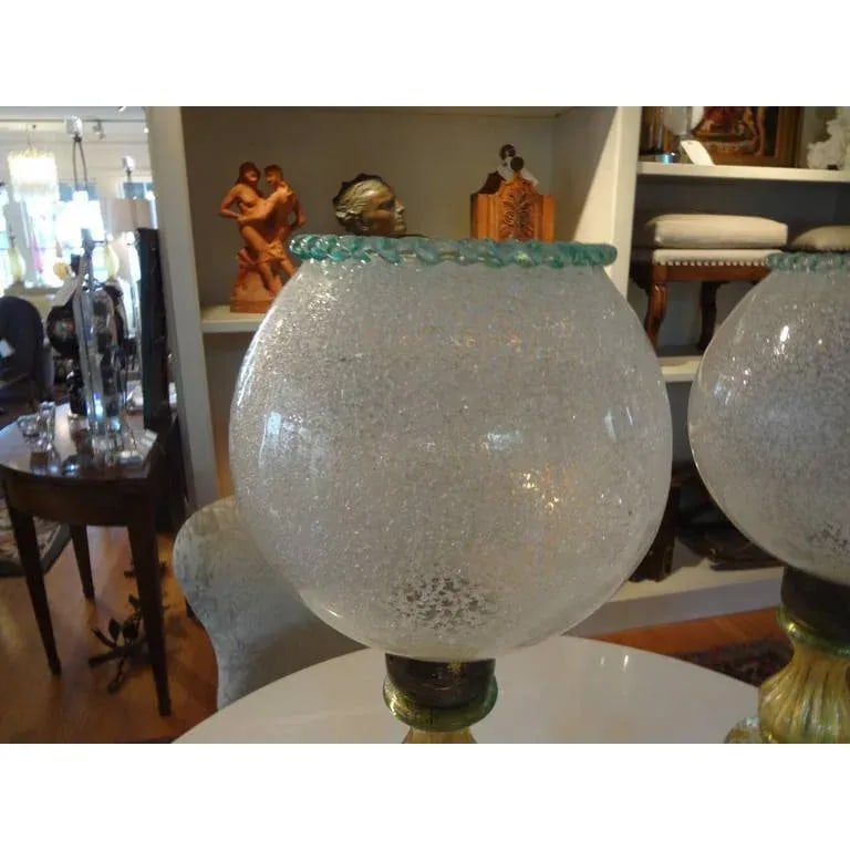 1940s Green and Gold Murano Glass Lamps by Barovier - a Pair - 4