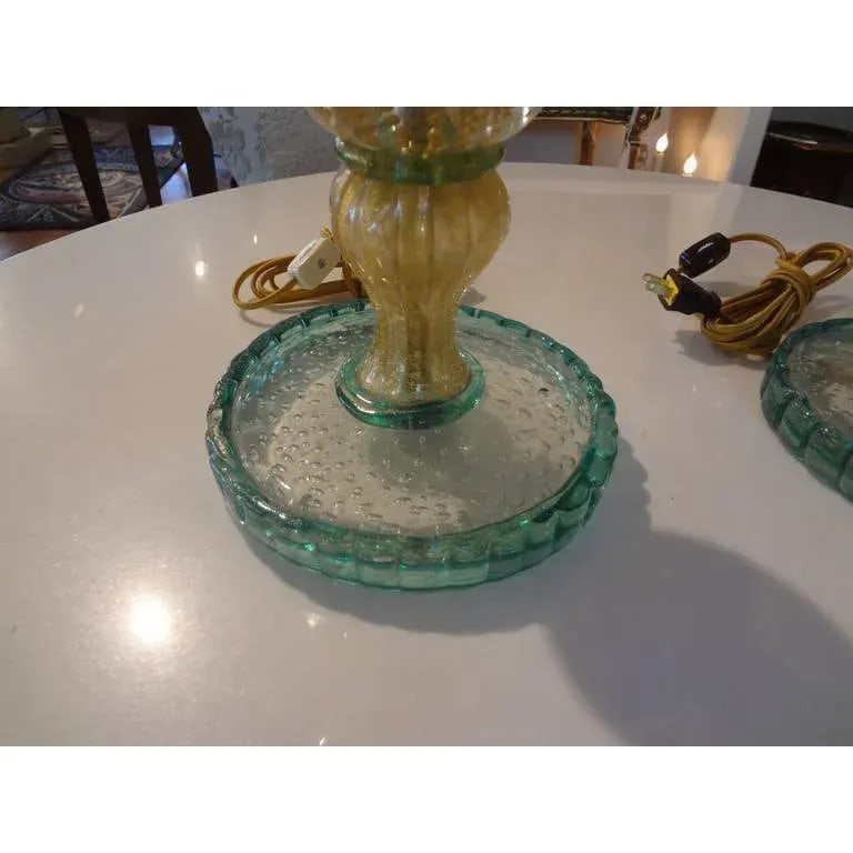1940s Green and Gold Murano Glass Lamps by Barovier - a Pair - 6