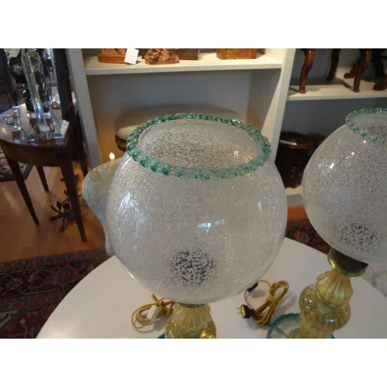 1940s Green and Gold Murano Glass Lamps by Barovier - a Pair - 7