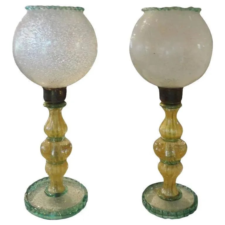 1940s Green and Gold Murano Glass Lamps by Barovier - a Pair - 9