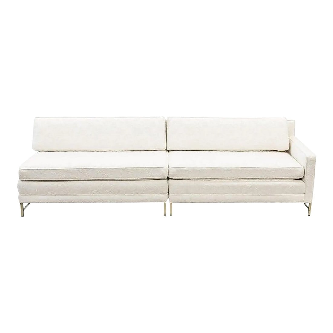 Paul McCobb Mid-Century Modern White Two-Part Sectional Sofa, Brass Base, 1950s (1 of 10)