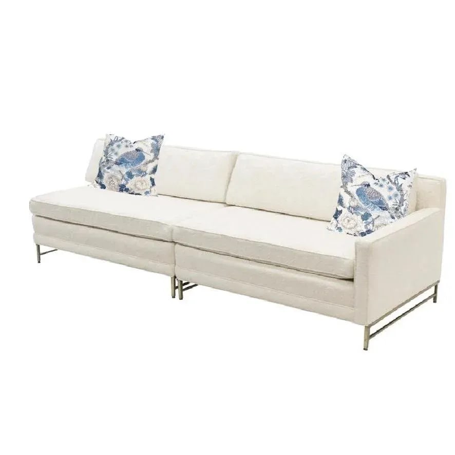 Paul McCobb Mid-Century Modern White Two-Part Sectional Sofa, Brass Base, 1950s - 2