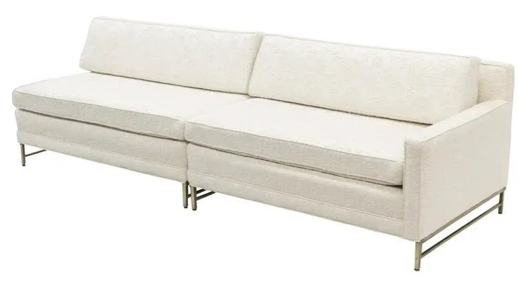 Paul McCobb Mid-Century Modern White Two-Part Sectional Sofa, Brass Base, 1950s - 3