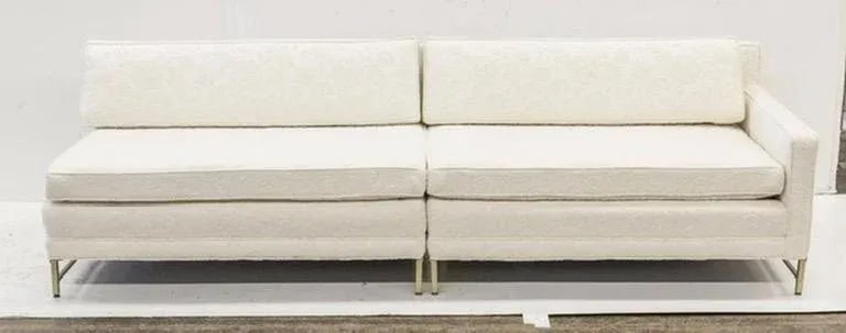 Paul McCobb Mid-Century Modern White Two-Part Sectional Sofa, Brass Base, 1950s - 4