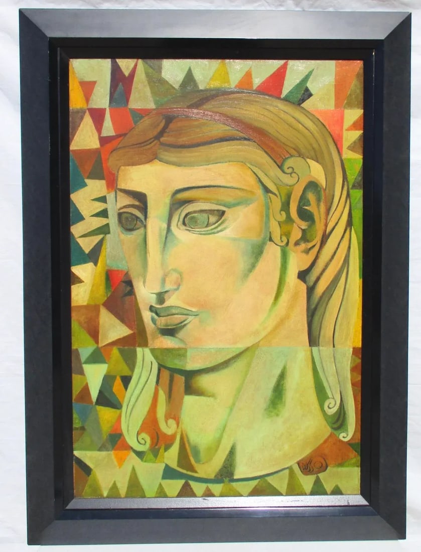 Leon Dusso Modernist Painting of Female Head - 8
