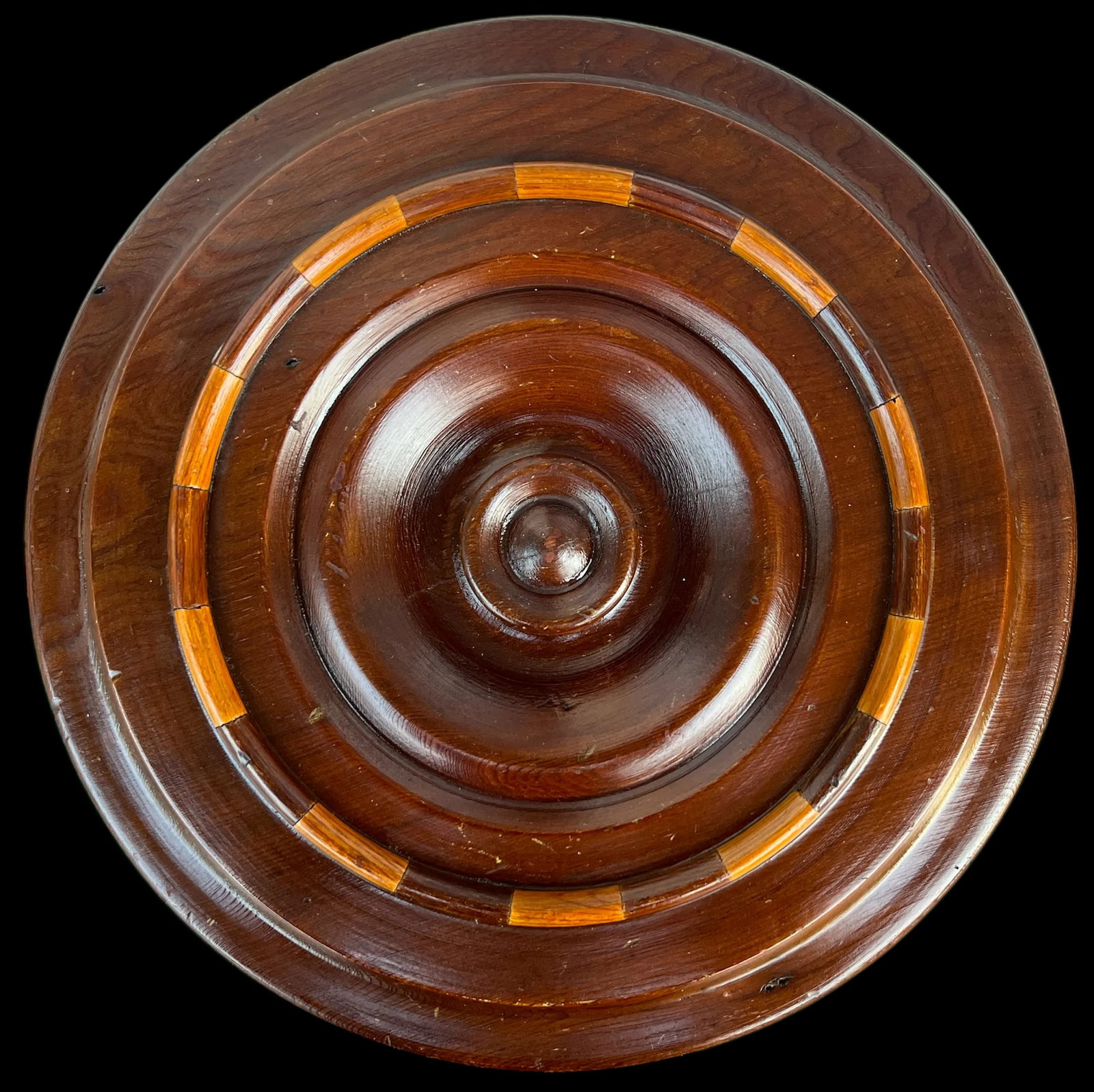 Large 1930s Handmade Parquetry Marquetry Wooden Round Arts and Crafts Style Lidded Box - 5