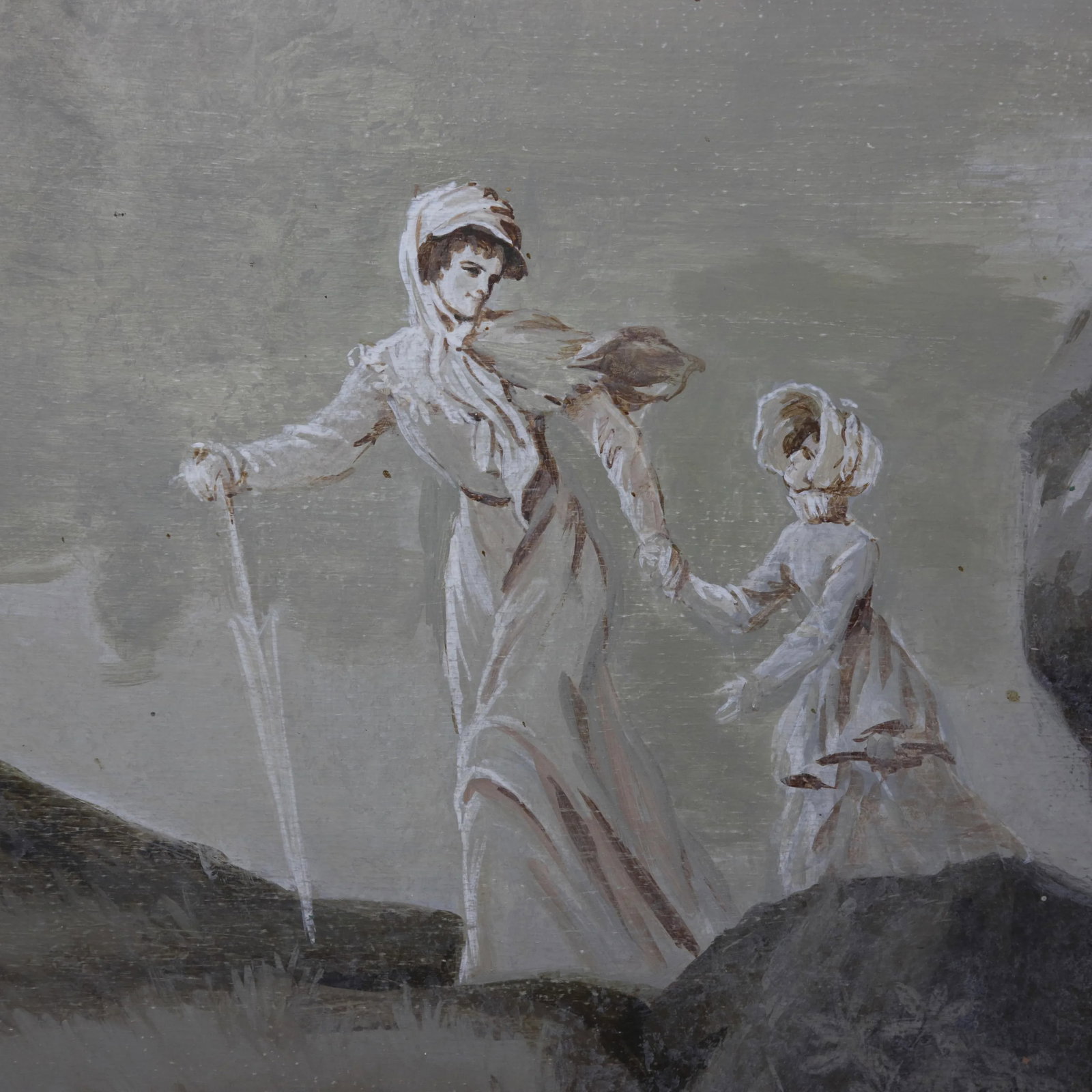 Large Neoclassical Style Landscape Painting – Pastoral Scene With Figures and Estate - 6