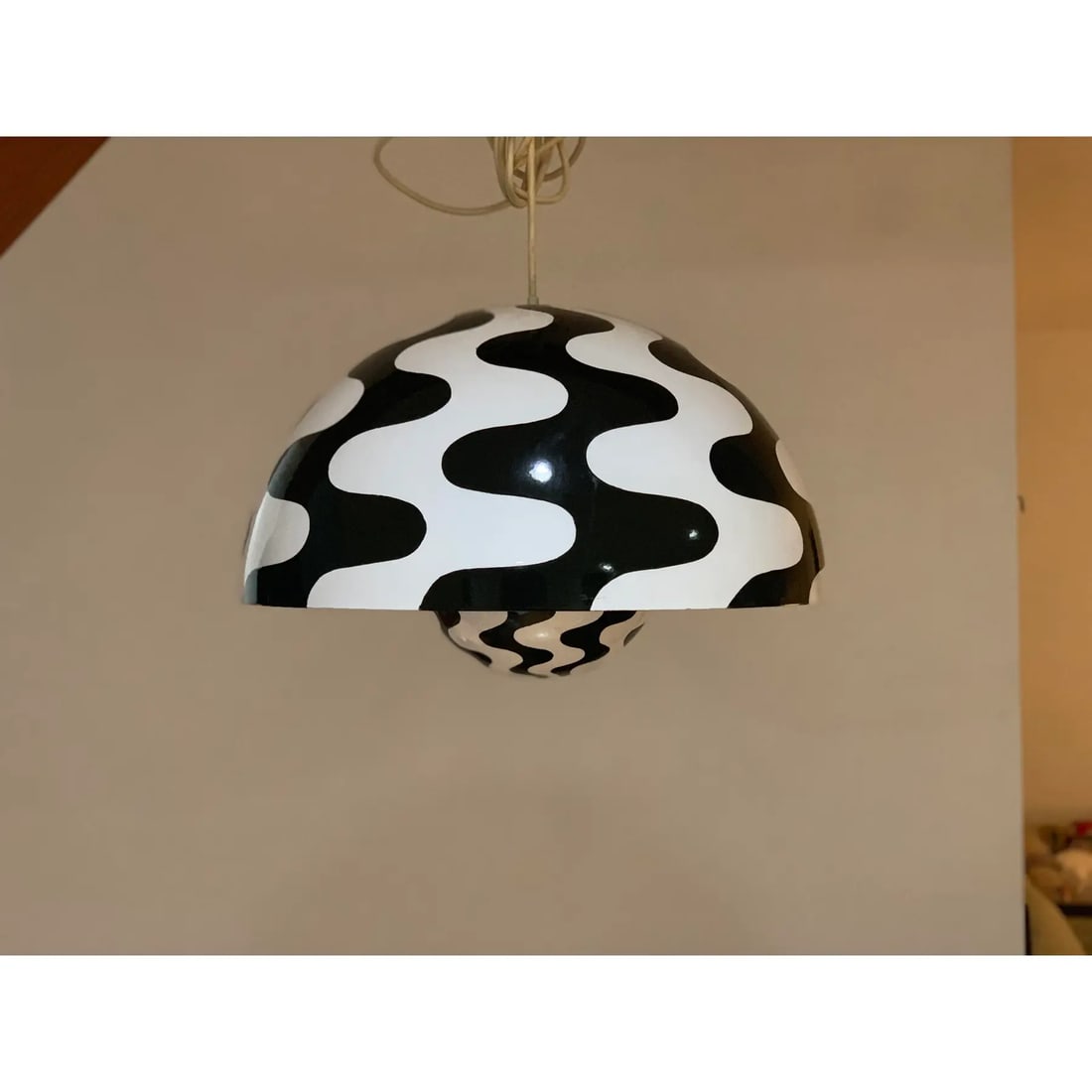 Verner Panton Modern Black White Flowerpot Pendant 1970, VerPan Danish Modern - 3