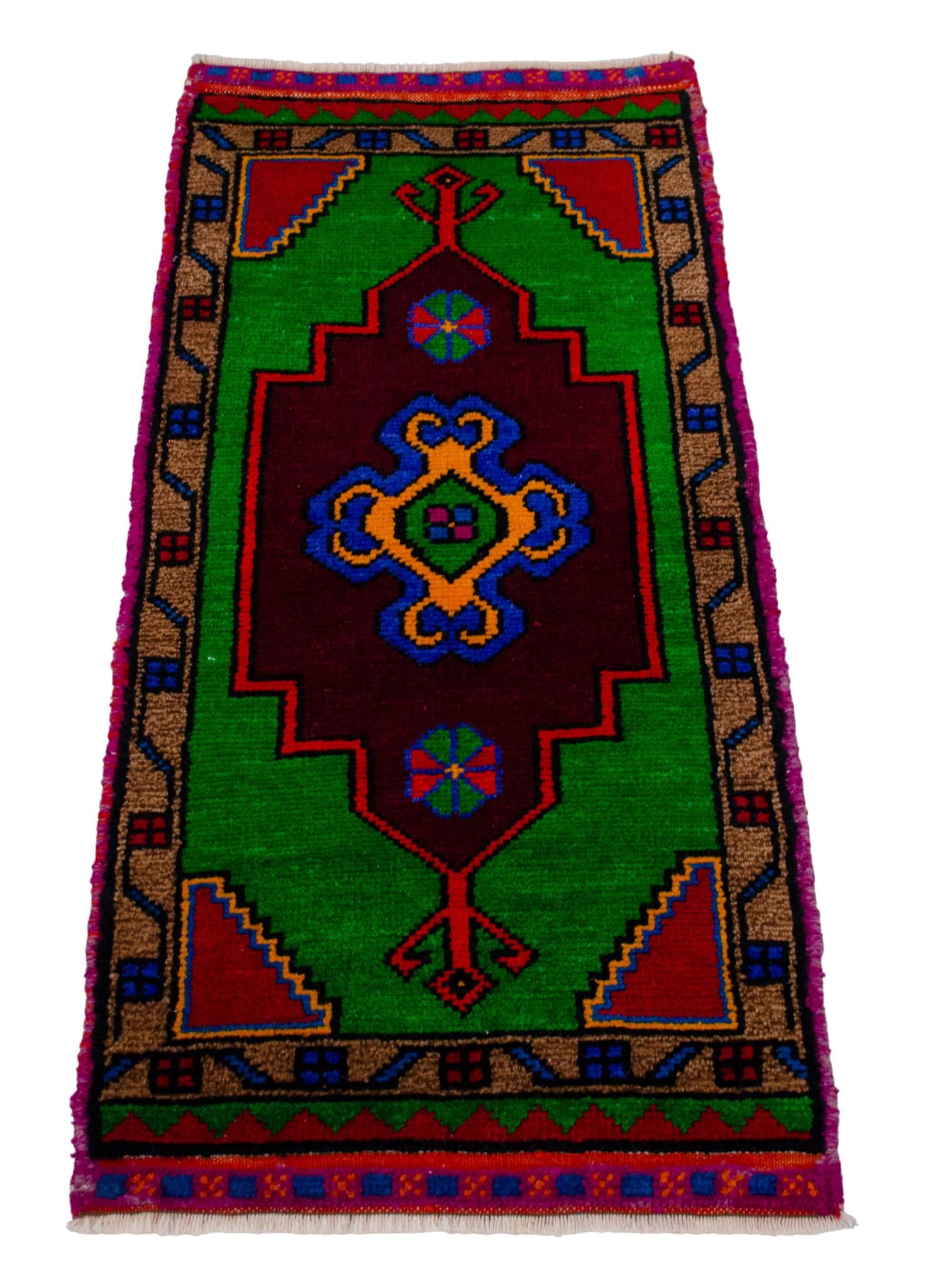 Hand Made Oushak Rug. Colorful Mini Rug, Bath Mat, Kitchen Sink Decor 1'6" X 3'1" - 10